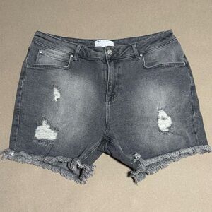 ASOS DESIGN MENS shorter length denim shorts in gray with rips and raw hem